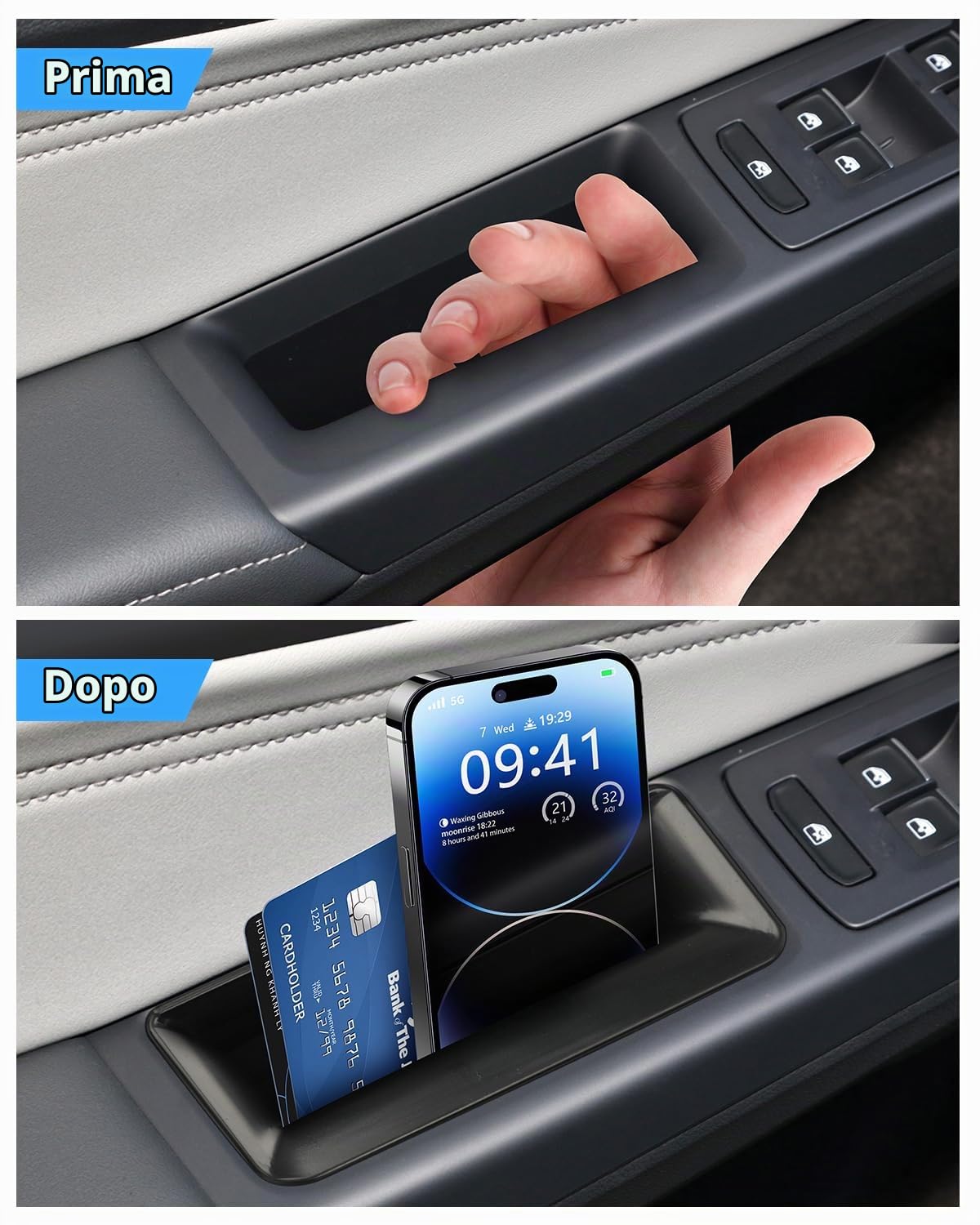 (6 Pezzi Vano Portaoggetti per VW Golf MK8 GTI GTE GTD 2020-2025 | Organizer Console Centrale, Organizer Bracciolo, Organizer Vassoio per Maniglia Porta, Materiale ABS, con Tappeti Antiscivolo
