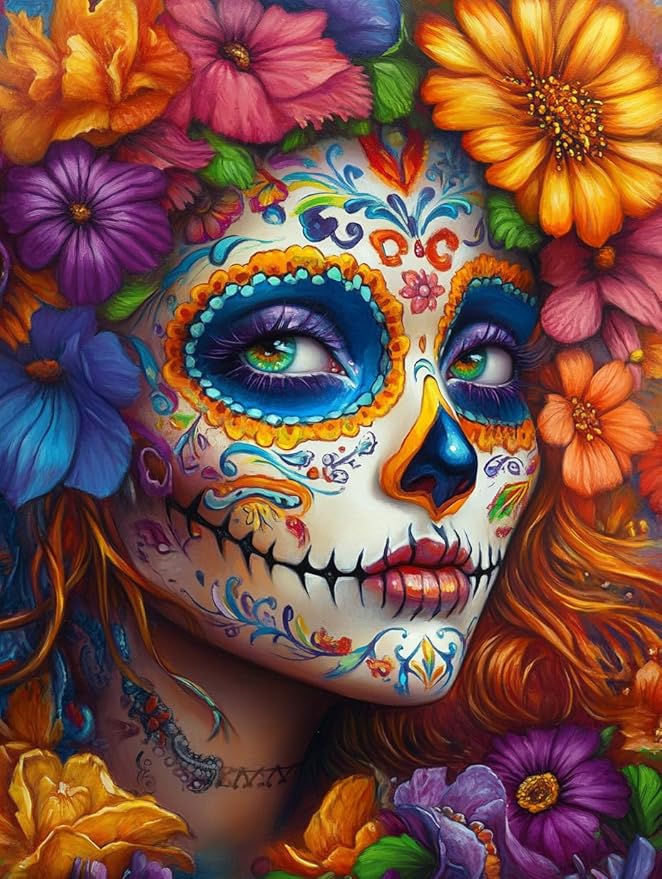 DIY Sugar Skull Women Diamond Painting 12x16 Inch, Full Round Drill Kits Mosaic Art for Adults Relax & Home Wall Decor Festival Gift 79