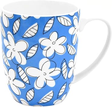 Britto Romero Bone China Coffee Mug, 16.8 oz, Blue Flowers, Floral Artwork Design