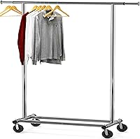SimpleHouseware Heavy Duty Chrome Garment Rack - 150 lbs Capacity, Extendable 42-67" Rod, Foldable with Swivel Casters
