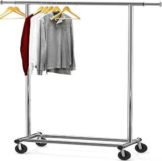 SimpleHouseware Heavy Duty Chrome Garment Rack - 150 lbs Capacity, Extendable 42-67" Rod, Foldable with Swivel Casters