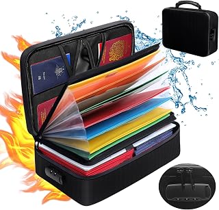 AXLORP Fireproof Document Box with Lock - Fireproof File Organizer Bag with 13 Pocket Accordion File Folder, Portable Fire Proof Waterproof Bag Safe for Important Documents Travel File Storage Case