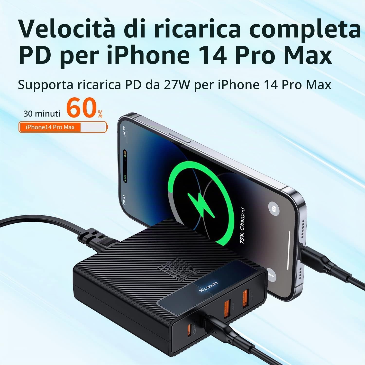 Mcdodo Caricatore USB C 100W Rapido a 4 Porte Con Cavo - GaN per iPad MacBook/Pro/Air, Lenovo, Dell, Phone, Samsung
