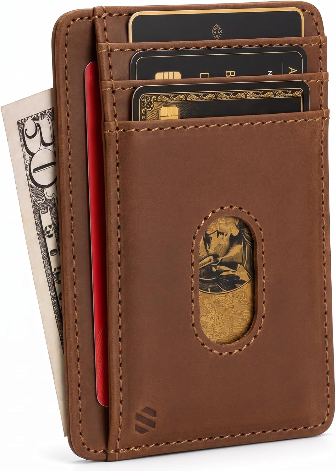 STEEL & STITCH Slim Leather Wallet for Men and Women, Lifetime Replacement Warranty* - RFID Blocking Minimalist Front Pocket Wallet, Thin Card Holder with ID Window & Cash Pocket, Holds 8+ Cards
