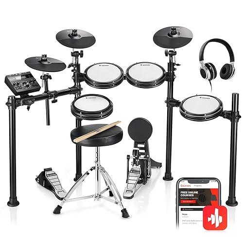 Donner DED-200 Electric Drum Sets with Quiet Mesh Drum Pads, 2 Cymbals w/Choke, 31 Kits and 450+ Sounds, Throne, Headphones, Sticks, USB MIDI, Melodics Lessons (5 Pads, 3 Cymbals) - DED-200