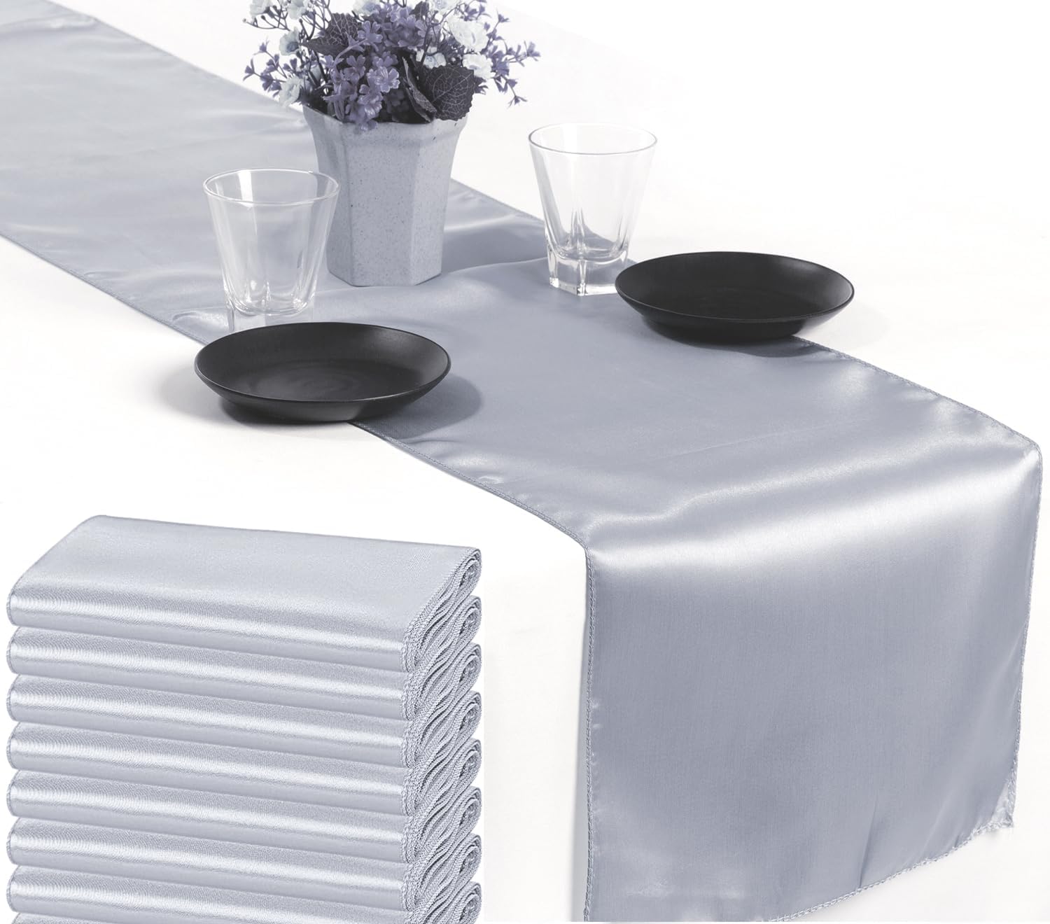 Satin Table Runners (50 pcs) 12x108 inch light silver