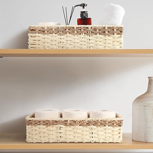 Miniatura 4 de Cesta de papel higiénico, cestas de almacenamiento de mimbre, cesta de almacenamiento de jacinto, cestas de almacenamiento tejidas para estantes,
