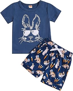 Baby Boys Easter Outfits Cute Bunny Graphic Print T-Shirt Short Sleeve Tops Rabbit Shorts Summer Clothes