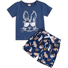 Noubeau Baby Boys Easter Outfits Cute Bunny Graphic Print T-Shirt Short Sleeve Tops Rabbit Shorts Summer Clothes
