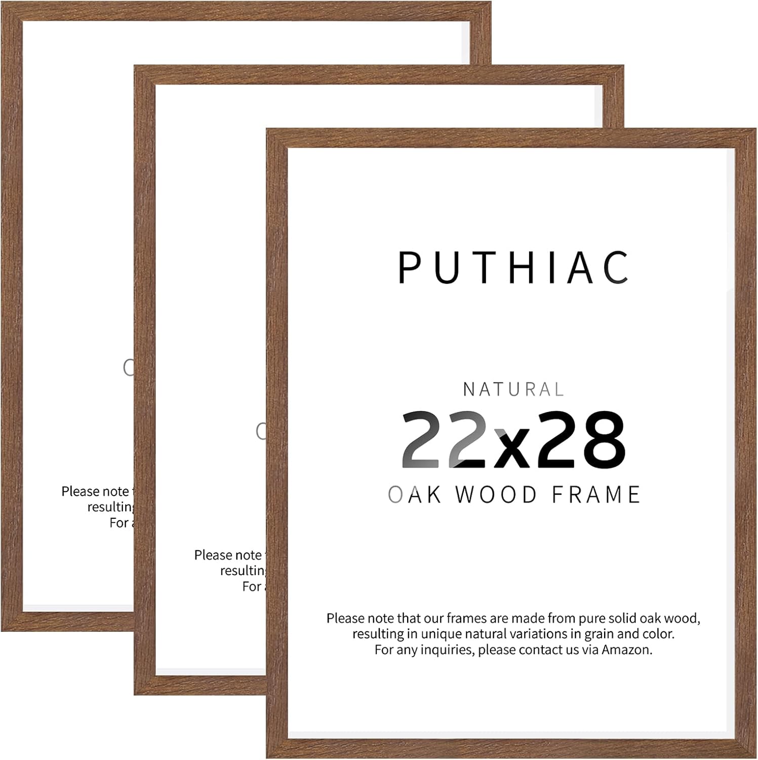 puthiac 22x28 Picture Frames for Wall - Minimalist 22x28 Oak Wood Frames, 22"x28" Poster Frame Wood, Natural Solid Wooden Picture Frames for Wall Art Photo and Prints(3 Pack, Walnut) Walnut-3P 22x28