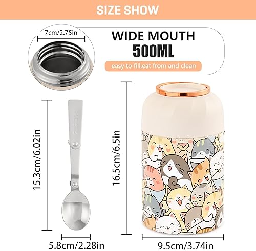 Miniatura 3 de Tarro de comida para comida caliente, tarros aislados al vacío de acero inoxidable con cuchara plegable y taza, contenedor de almuerzo para niños,