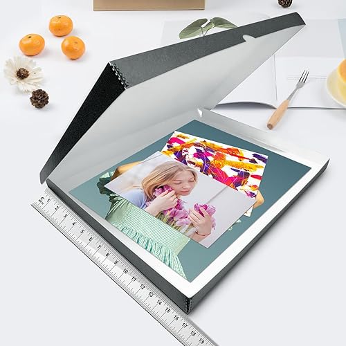 Miniatura 3 de Lineco Caja de almacenamiento de folio, diseño de concha con borde de metal. 16.5x20.5x1.75, caja de archivo, organiza y protege fotos, impresiones,