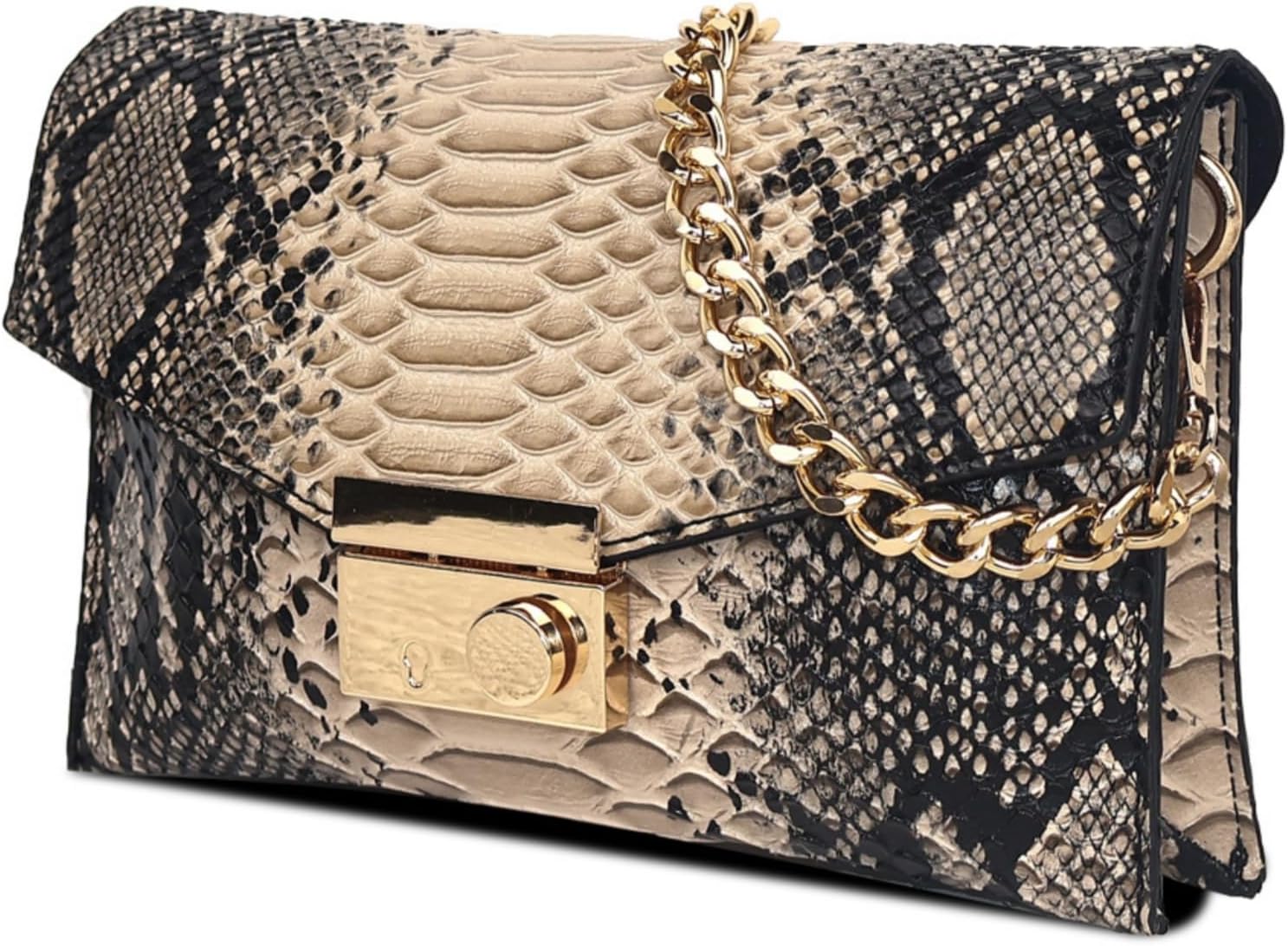 Women's Retro Chain Shoulder bag Snake Print Purse, Leather Crossbody Bag Handbag Evening Bag,Envelope Clutch