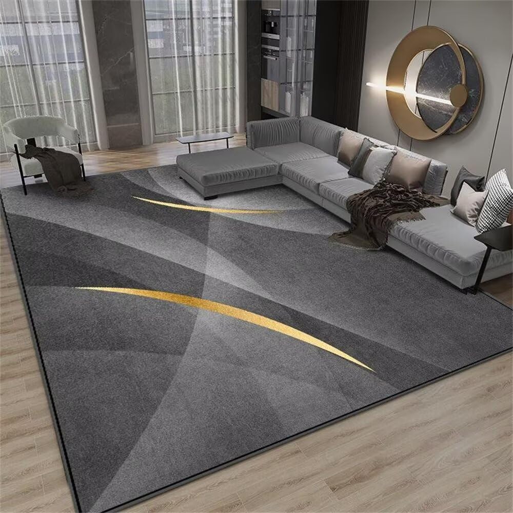 Tapis de salon 200x200 cm jaune moutarde et gris moderne