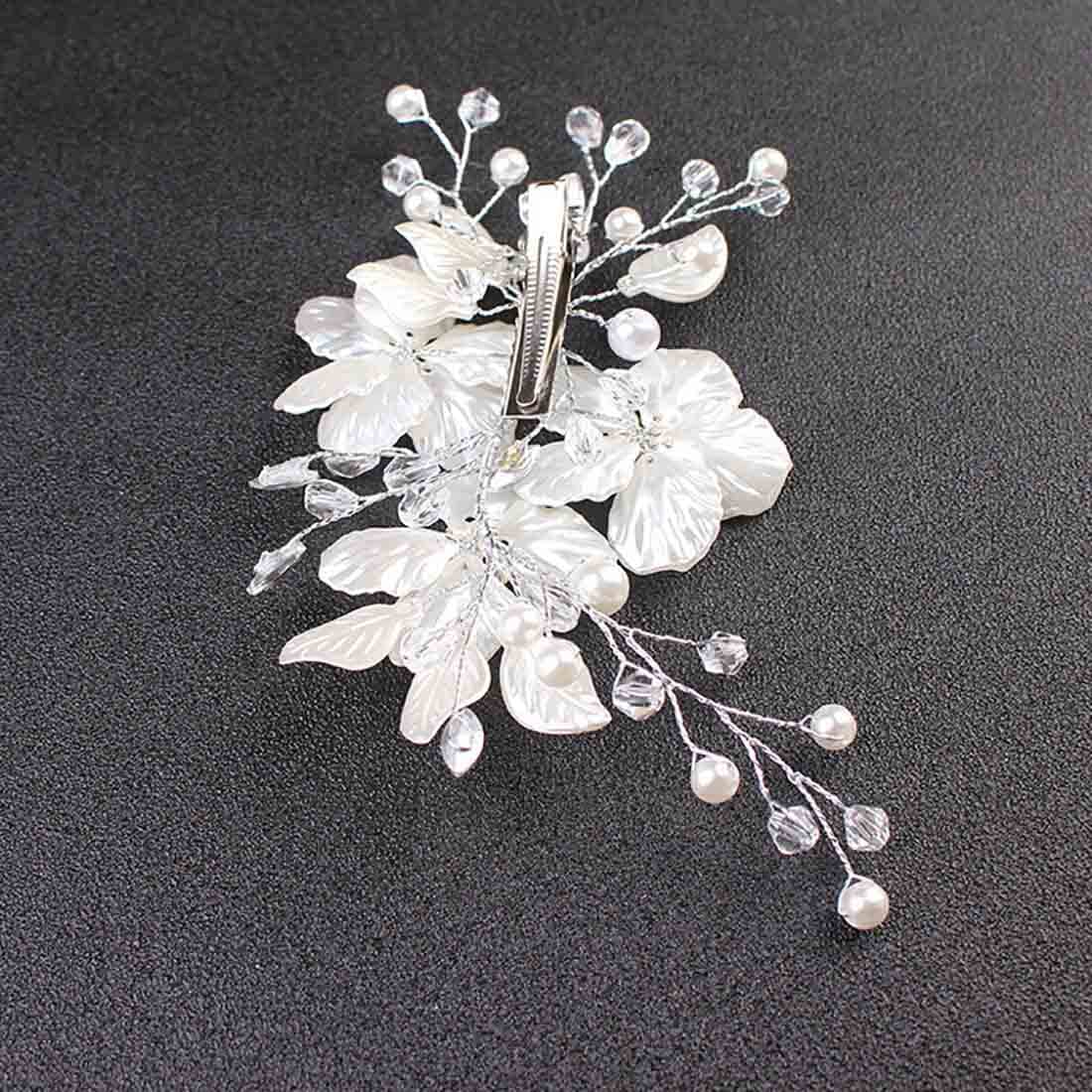 Prosy Fermaglio per capelli da sposa con fiori color argento, con perle, strass, per donne e ragazze