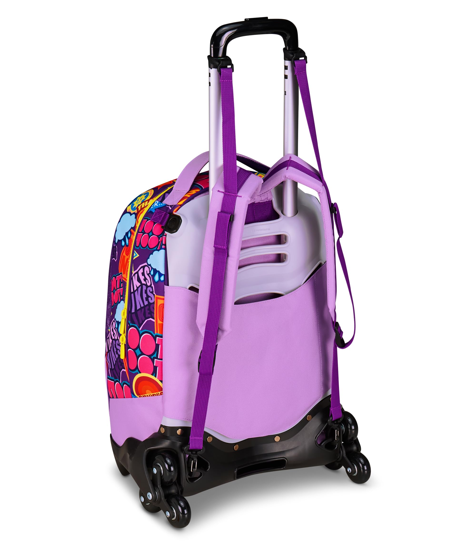 Seven Inside Out 2 Trolley Scuola Jack 3 Ruote, Viola, 3 in 1, Zaino Triplo Uso con Carrello Sganciabile, 33 L, Scuola Elementare, Bambina