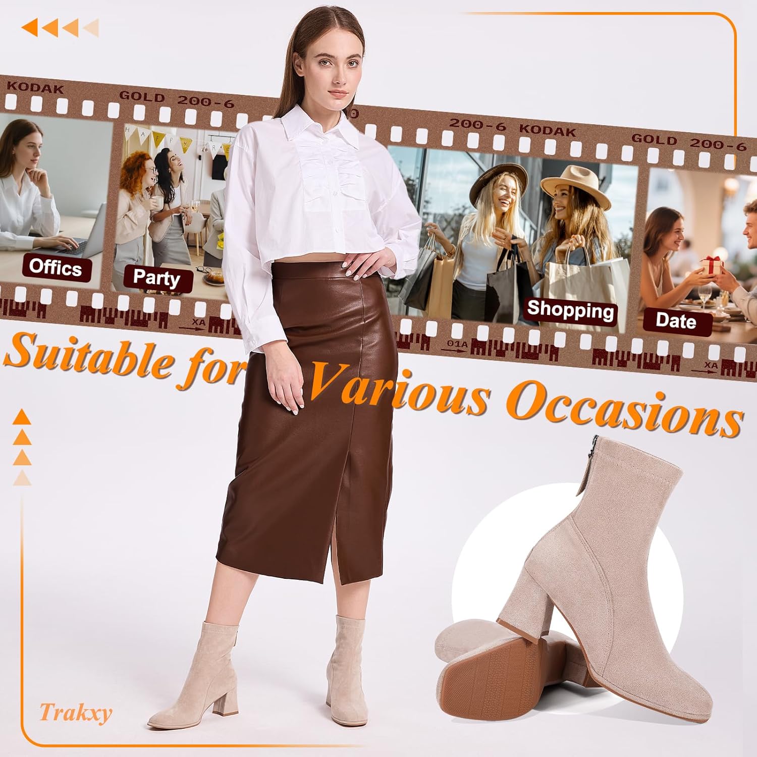 Trakxy Women's Square Toe Ankle Boots Faux Suede Low Block Heel Chelsea Boots Women Shoes - Image 6