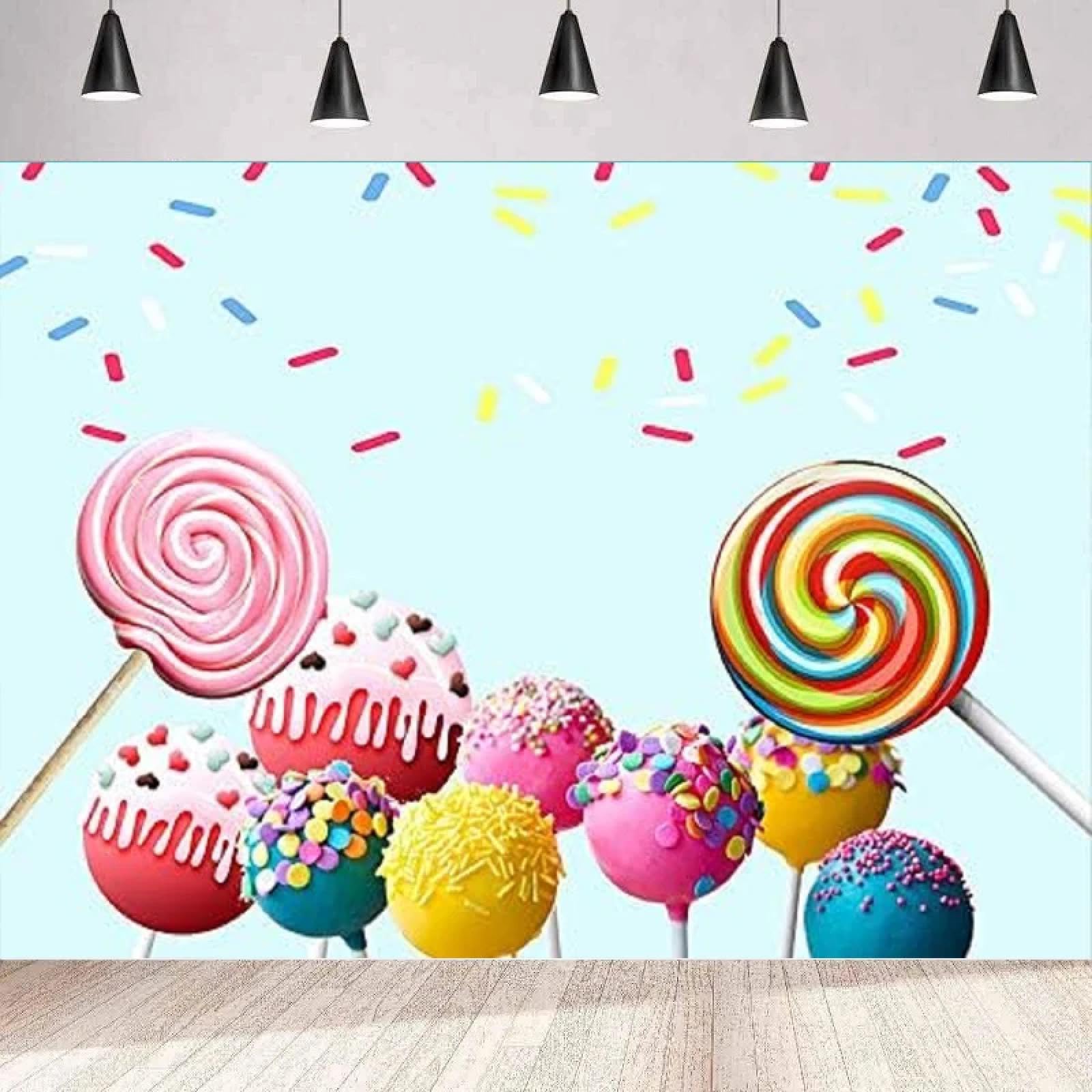 Photo Tła Kolorowe Lizaki Cukierki Banner Dla Dzieci Happy Birthday Party Decor Tło Portret Strzelanie Plakat