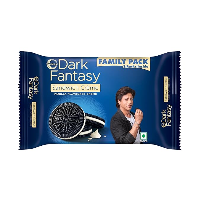 Sunfeast Dark Fantasy Vanilla Crème, 237g, Dark Crunchy Biscuit with Smooth Vanilla Crème
