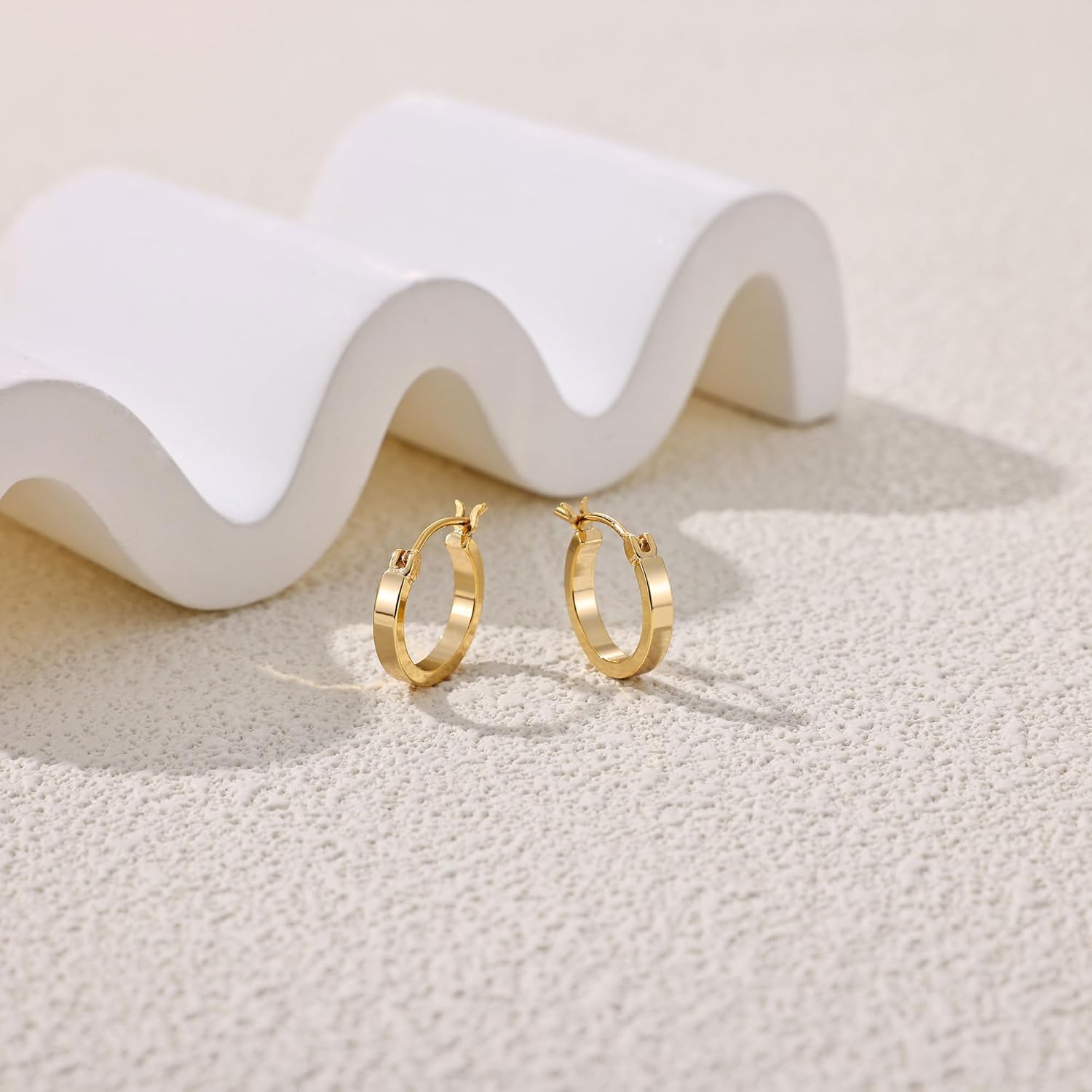 Gacimy Flatted Hoop Earrings for Women 14K Gold Plated with 925 Sterling Silver Post - Image 4