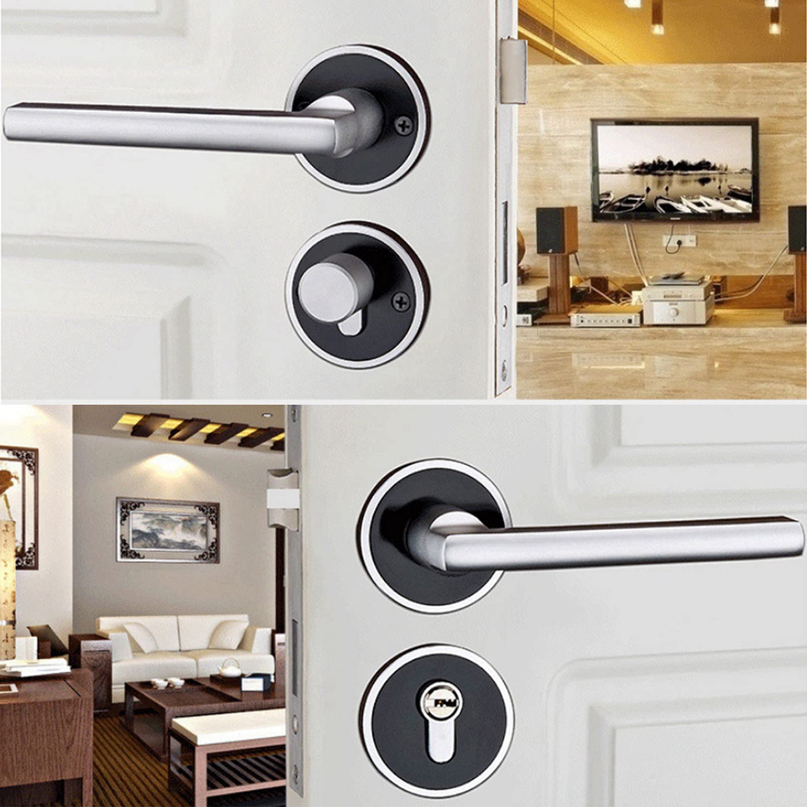 Serratura per porta in stile europeo Cilindro a leva durevole con chiavi per porte della camera letto Spazio Alluminio Nero Bianco 2,2 x 5,1 pollici