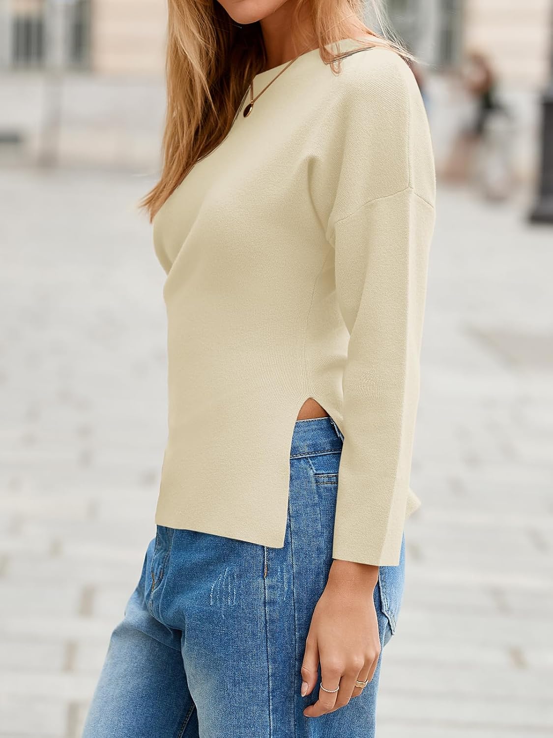 Saodimallsu Womens Off One Shoulder Sweaters Long Sleeve 2025 Casual Fall Pullover Knit Tops - Image 4