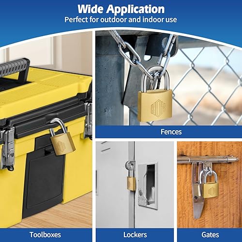 Miniatura 7 de HOX Candado de latón macizo con llave diferente con cuerpo de 1-916 pulgadas de ancho, cilindro de latón, para cerrojo, cobertizos, vallas,