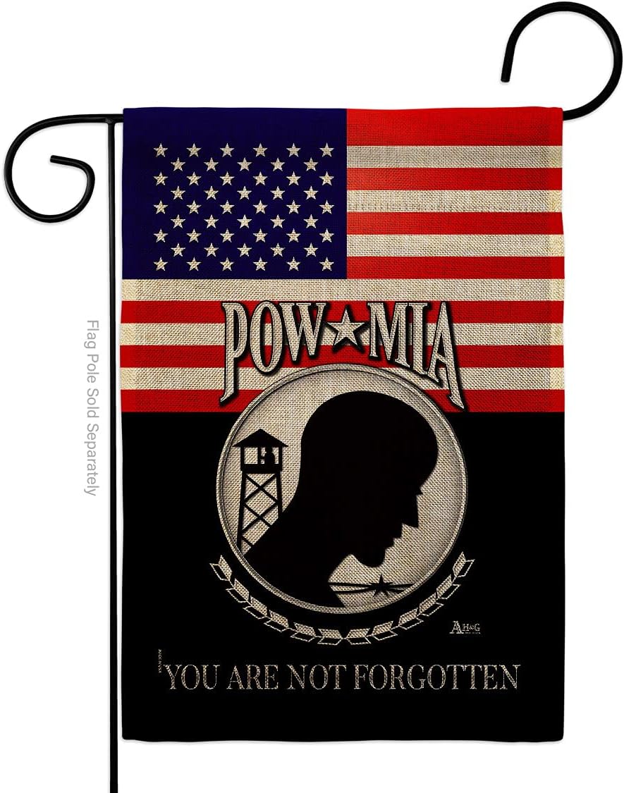 US POW MIA Burlap Garden Flag - Armed Forces Vietnam WarUnited State American Military Veteran Official - House Decoration Banner Small Yard Gift Double-Sided Made in USA 13 X 18.5