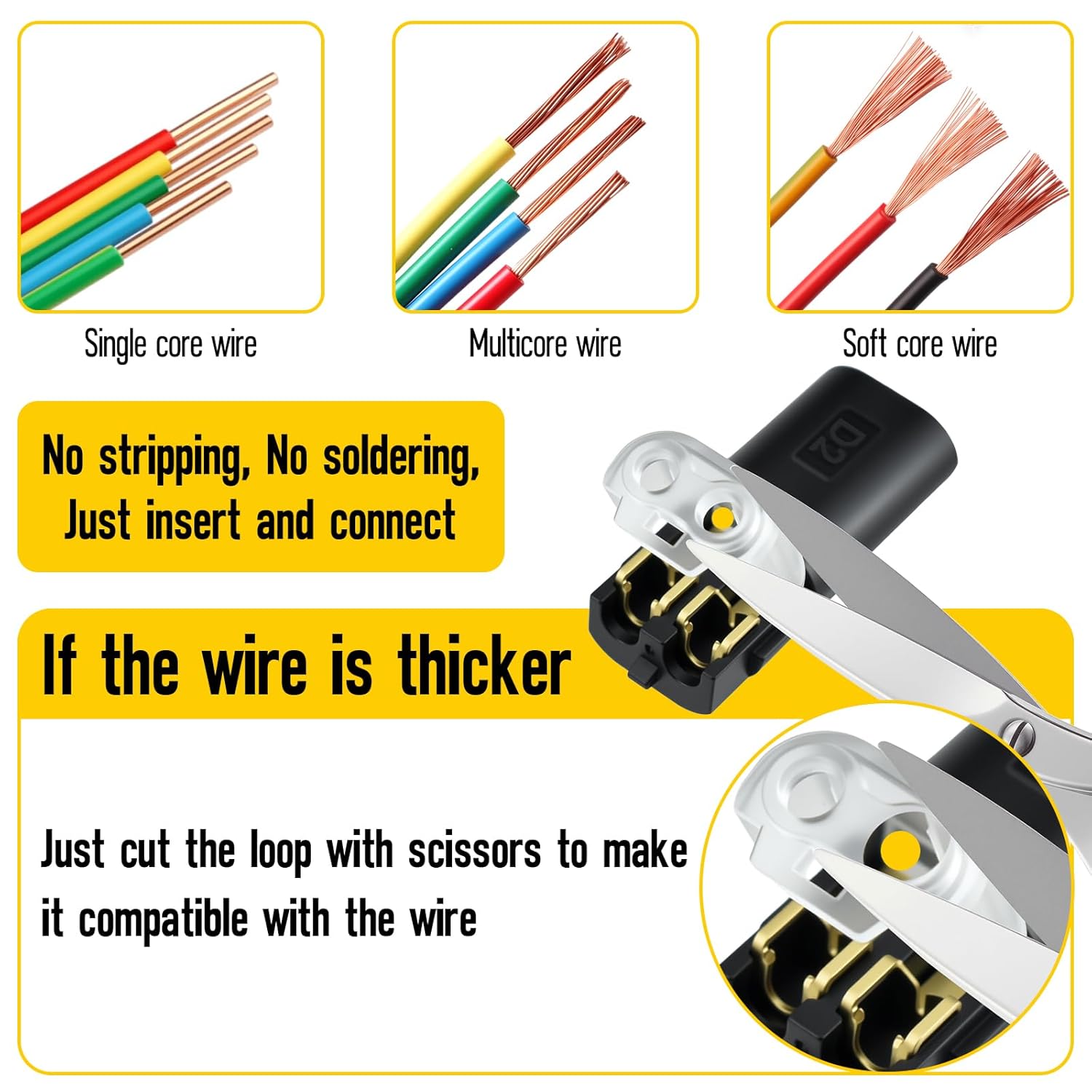 Aifeier ET 24 Pcs Low Voltage Wire Connector | Double Wire Snap On Quick Clip Fasteners with Locking Buckle | Led Light Strip Connectors 2 Pin | No Wire Stripping Cutting