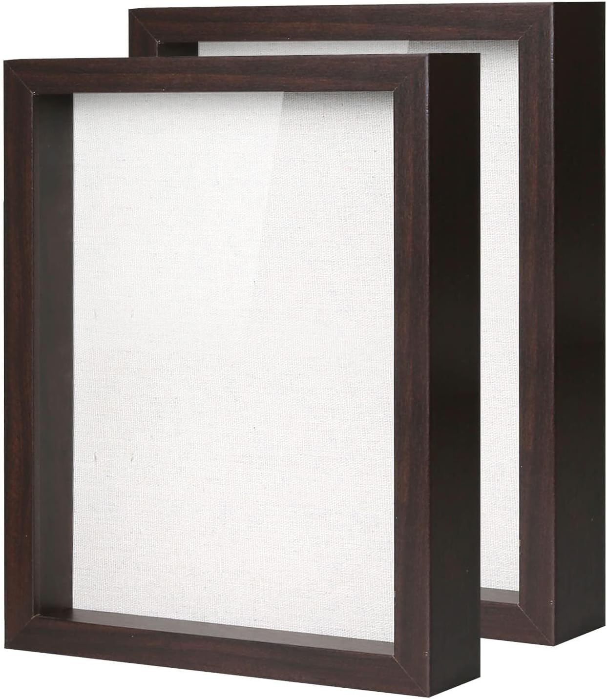 Muzilife Shadow Box Picture Frame with Linen Board Deep Wood Glass Display Case Ready to Hang Memory Box Baby Sports Memorabilia, Pins, Awards, Medals, Wedding, Tickets and Photos (Walnut, 2pcs 8X10)