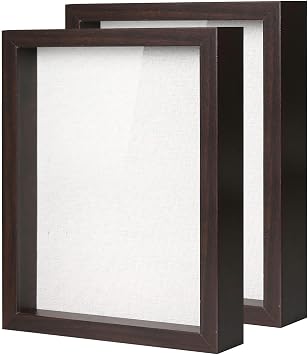 Muzilife 8x8 Small Shadow Box Wood Picture Frame, Real Glass, Walnut, 2Pcs