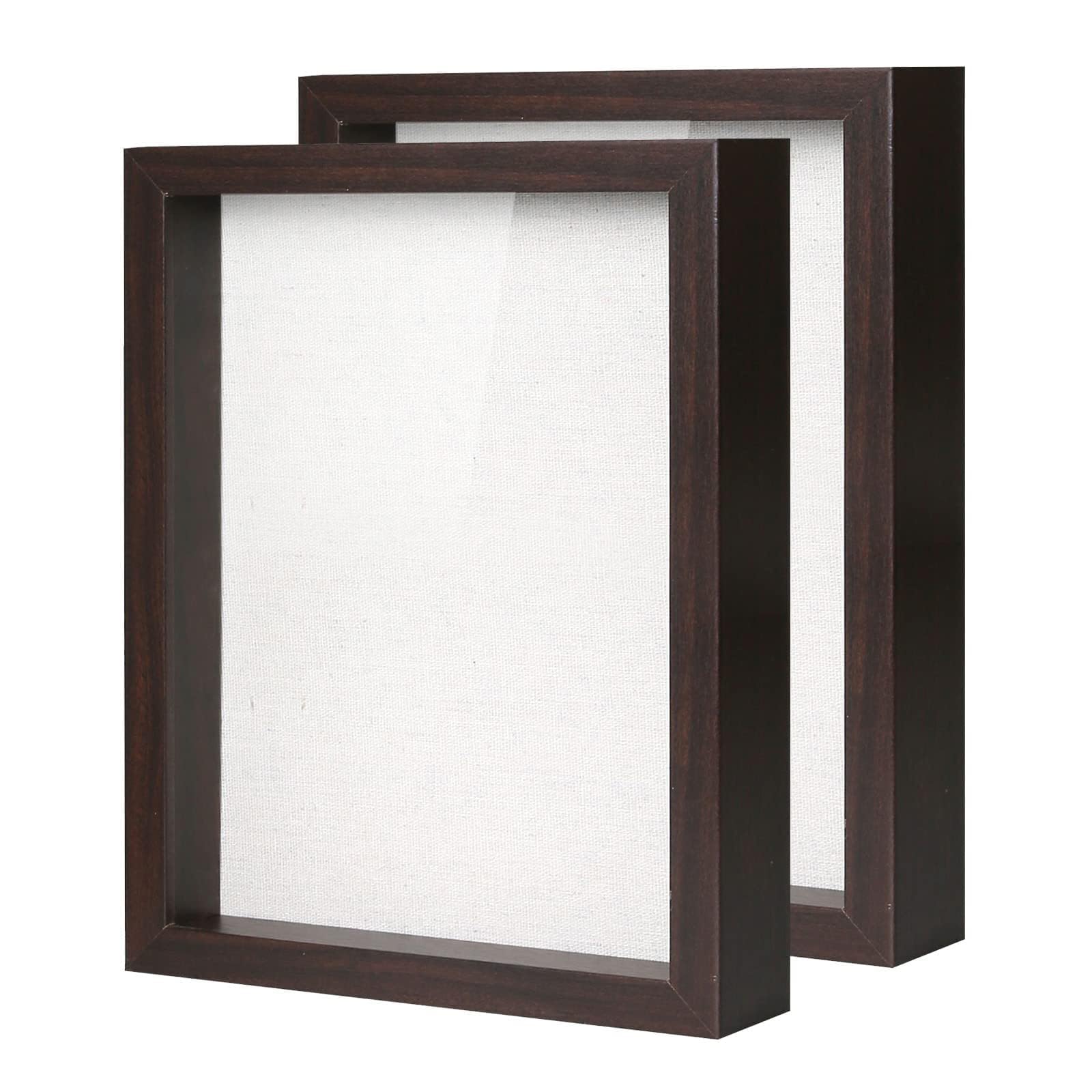 Muzilife Shadow Box Picture Frame with Linen Board Deep Wood Glass Display Case Ready to Hang Memory Box Baby Sports Memorabilia, Pins, Awards, Medals, Wedding, Tickets and Photos (Walnut, 2pcs 8X10)