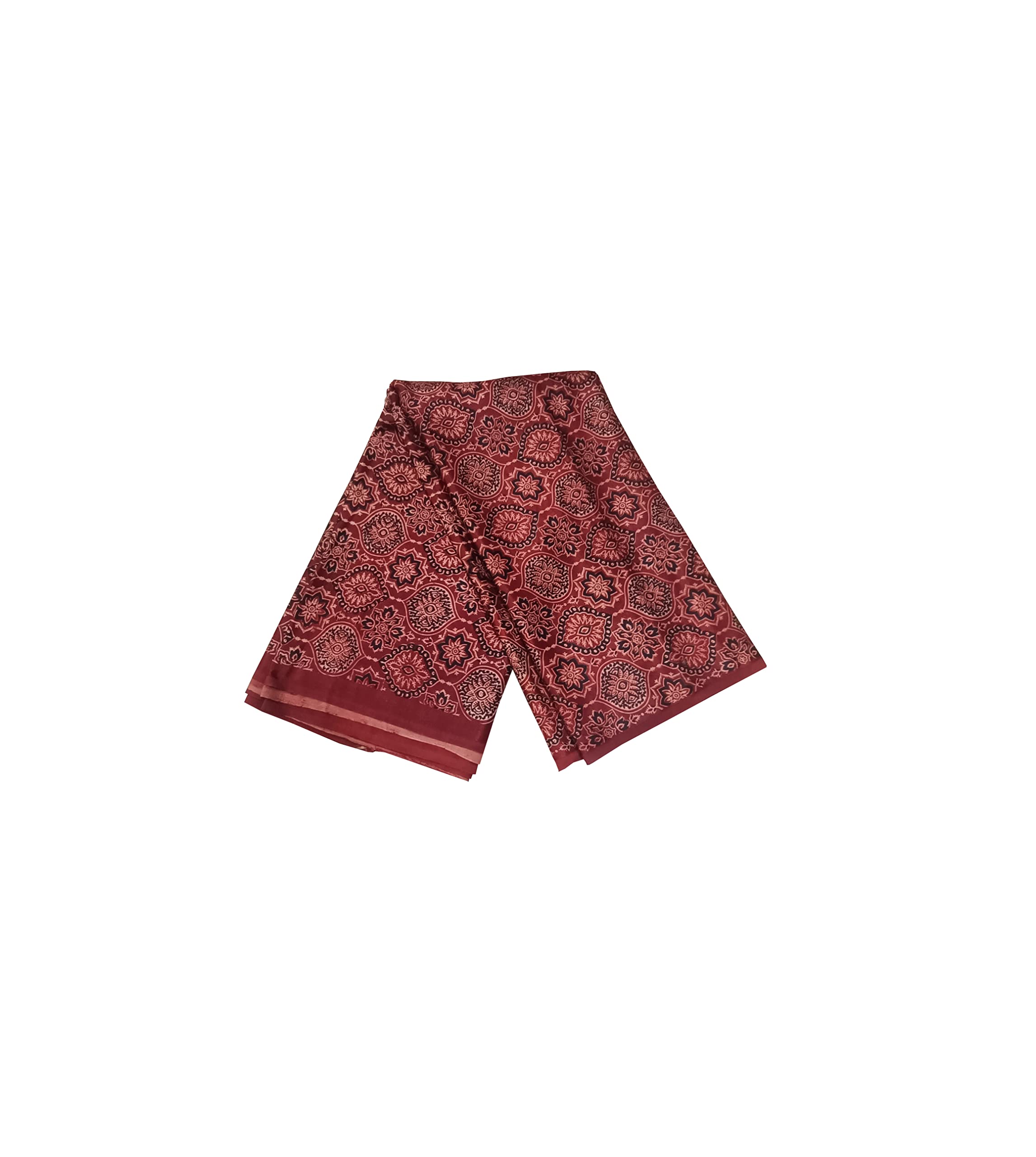 ADHINADHIN Women's Ajrakh Mashroo Silk Fabric (MS08 Maroon)