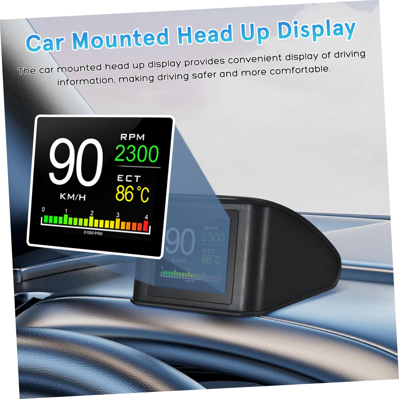 Display Hud per Auto Portatile Modello P in Abs e PC per Navigazione | Schermo Lcd da Viaggio, Monitor per Guida a Lunga Distanza, Design Compatto