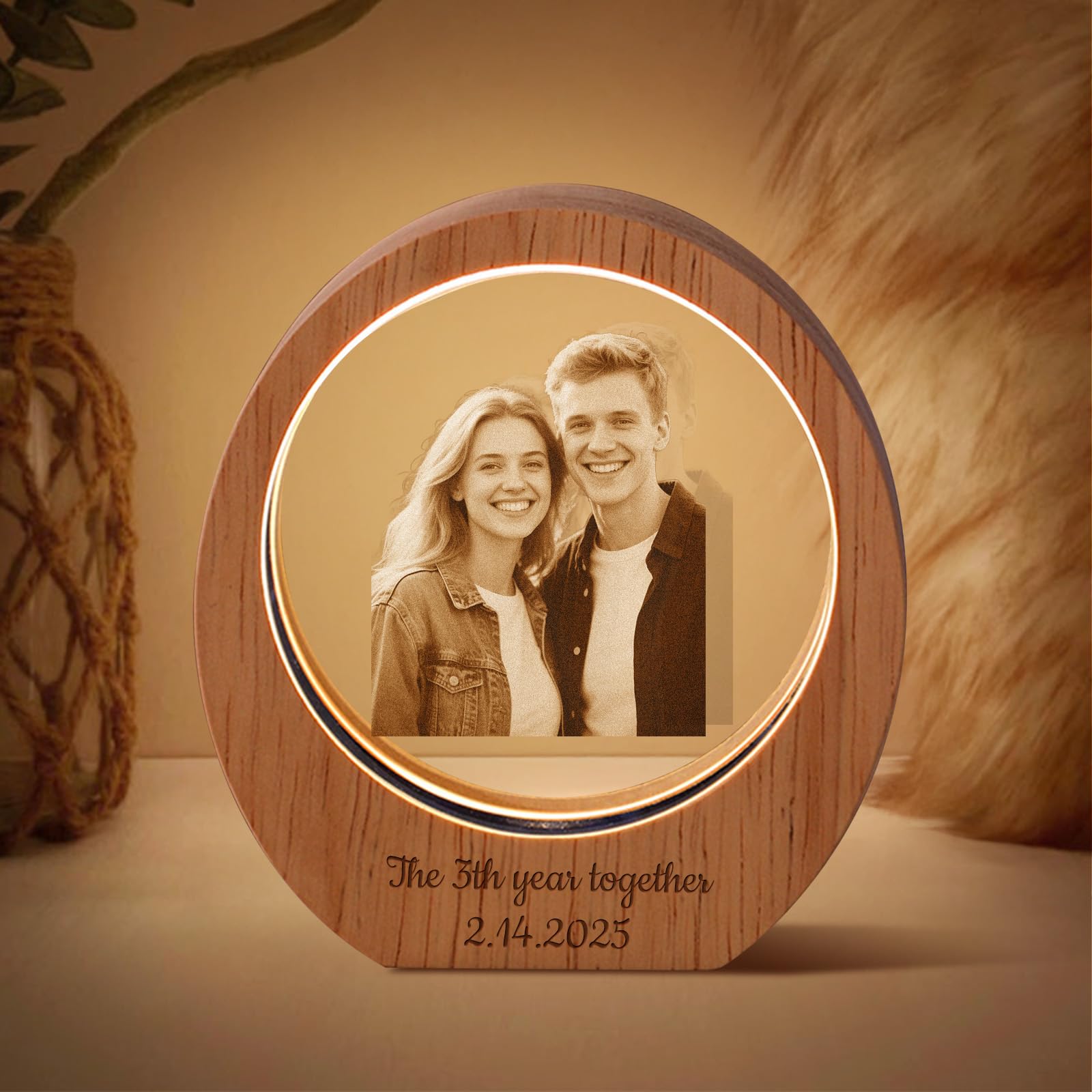Custom 3D Crystal Photo Night Light – Personalized Crystal Ball with 3D Picture Engraving, LED Wood Base, Custom Photo Gift for Family, Pets, Birthdays & Valentine's Day (Style 6)