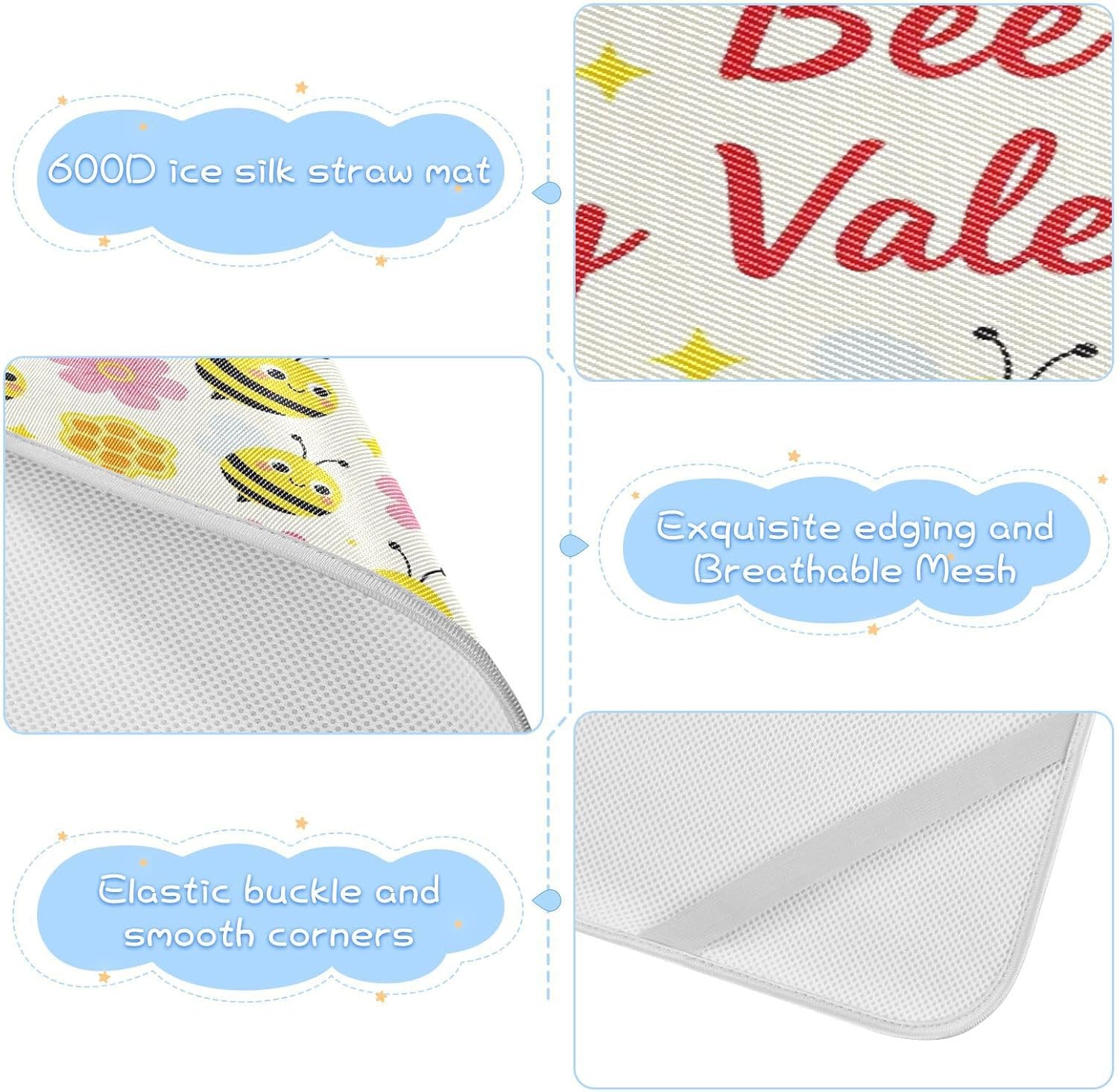 Cooling Baby Bed Mattress Cover 28" x 52" Breathable Bee My Valentine Cute Romantic Pads for Bed Washable for Kids, Adult
