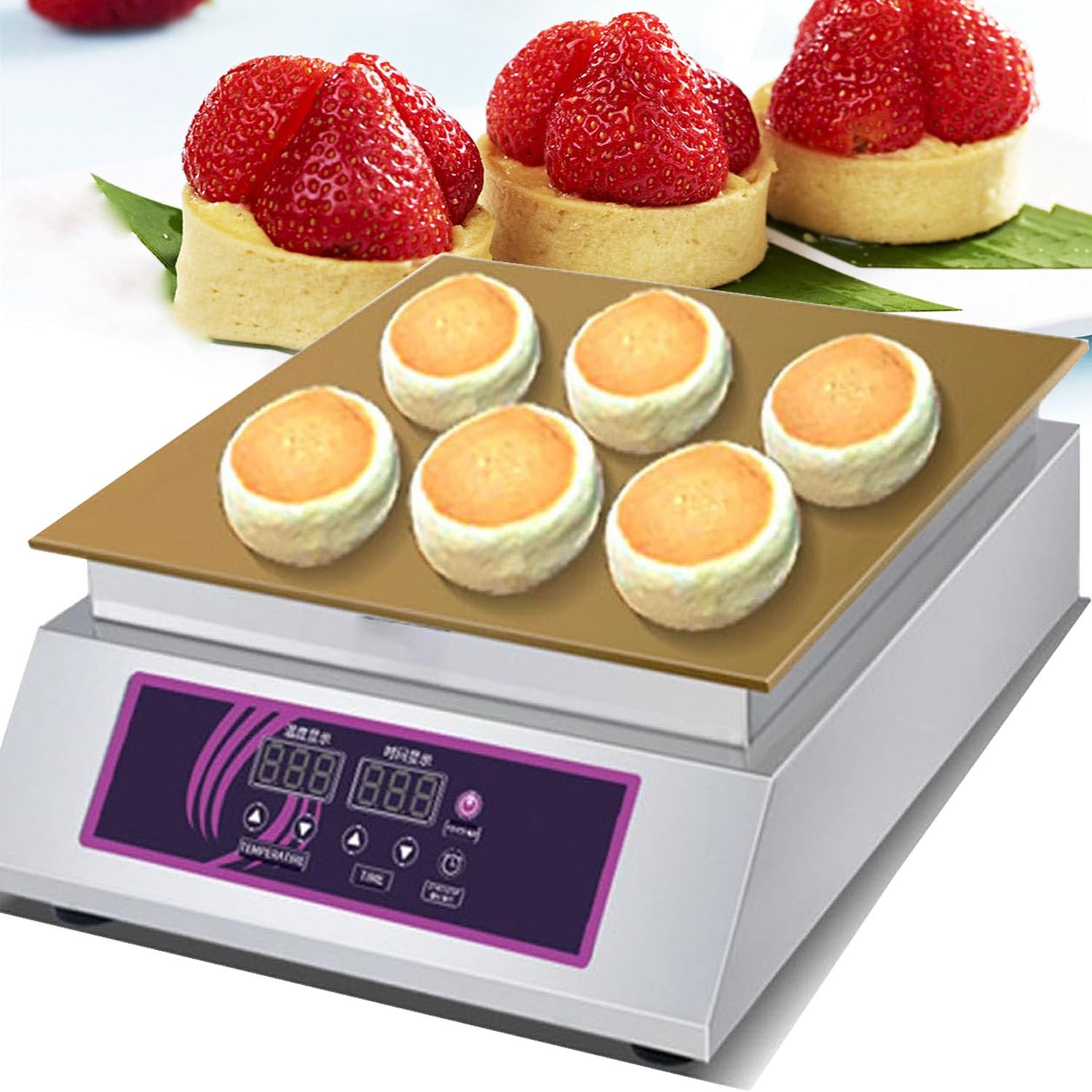 SKIHOT Electric Souffle Maker & Dorayaki Baker Stainless Steel,0-260℃ Commercial Electric Griddle Non-stick Waffle Maker,Dorayaki Machine Copper Heating Plate Single