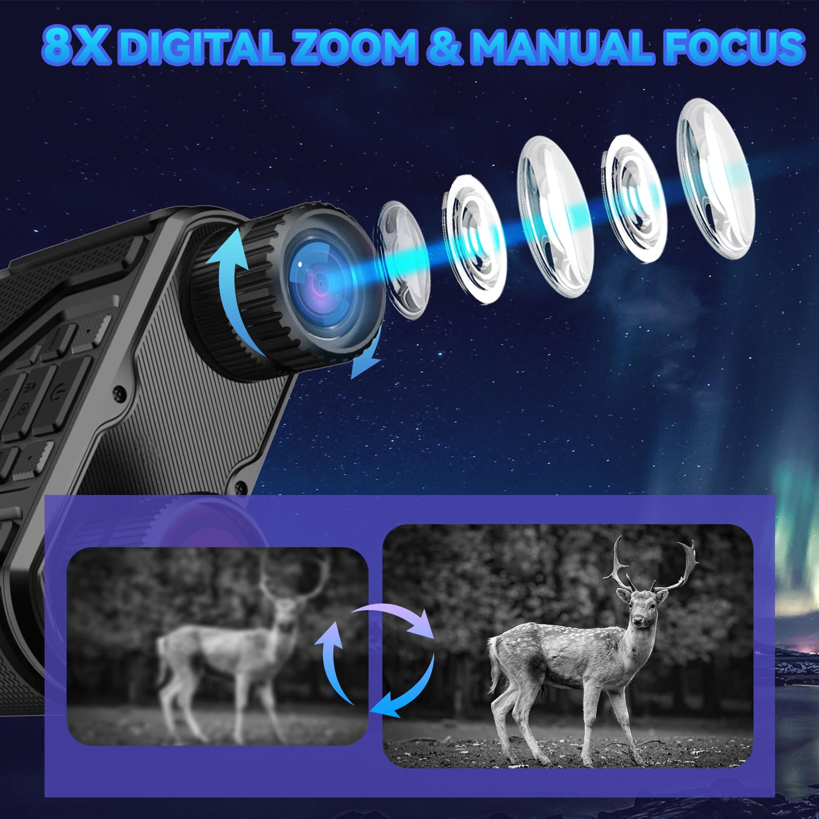Jumelle Vision Nocturne avec Carte mémoire 32 Go Jumelles Adultes Puissante Idéal pour Le Camping, Chasse et l'observation Nocturne Jumelle Infrarouge Vision Nocturne Superbe Cadeau pour Homme