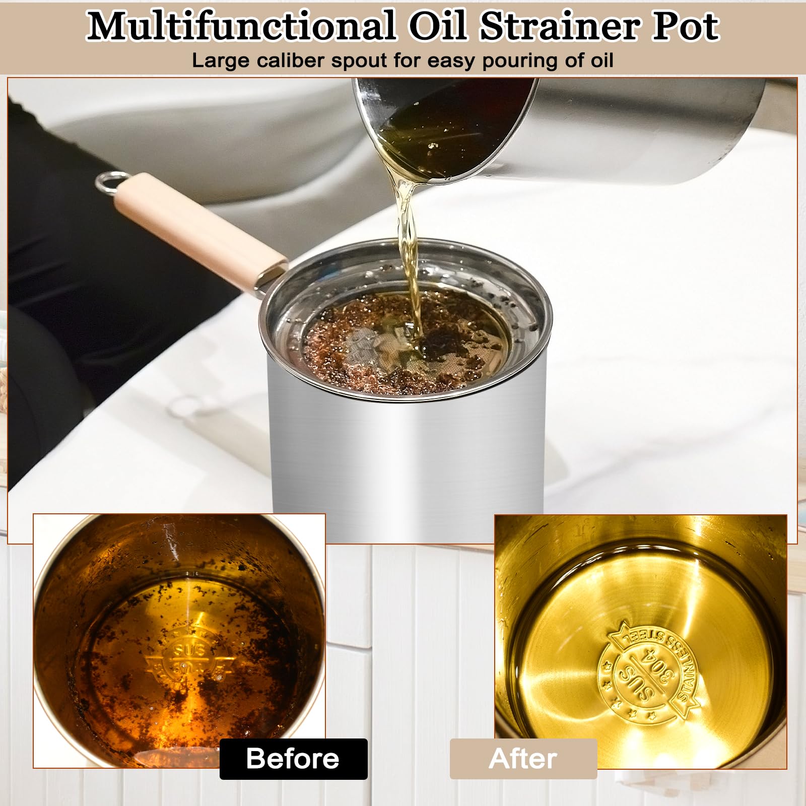 Casseruola per pasta da 3 l, per spaghetti con coperchio a colino, cestino per friggere e pinze per barbecue, in acciaio inox 304, manico anti-scottatura rimovibile, pentola multifunzione per