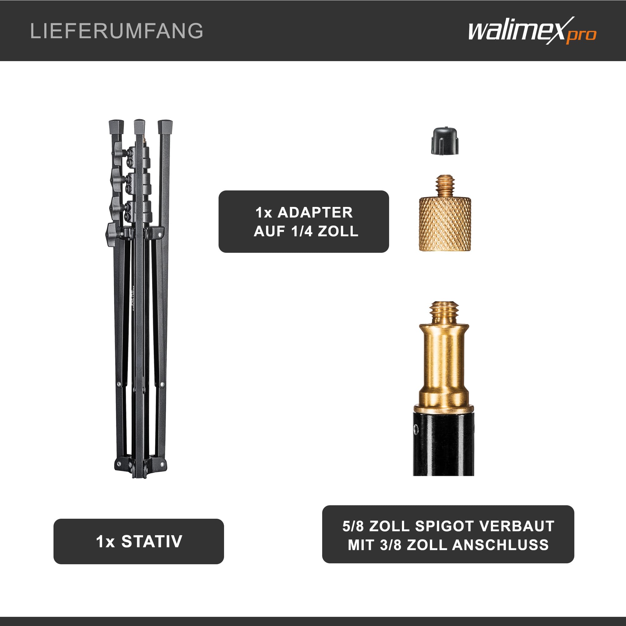 Walimex pro GN-806 Lampenstativ bis 215 cm Arbeitshöhe, Lichtstativ bis 5 kg Traglast, höhenverstellbares Blitzstativ aus Aluminium für Fotostudio und Mobil, für Video, Blitz, Softbox und Ringlicht