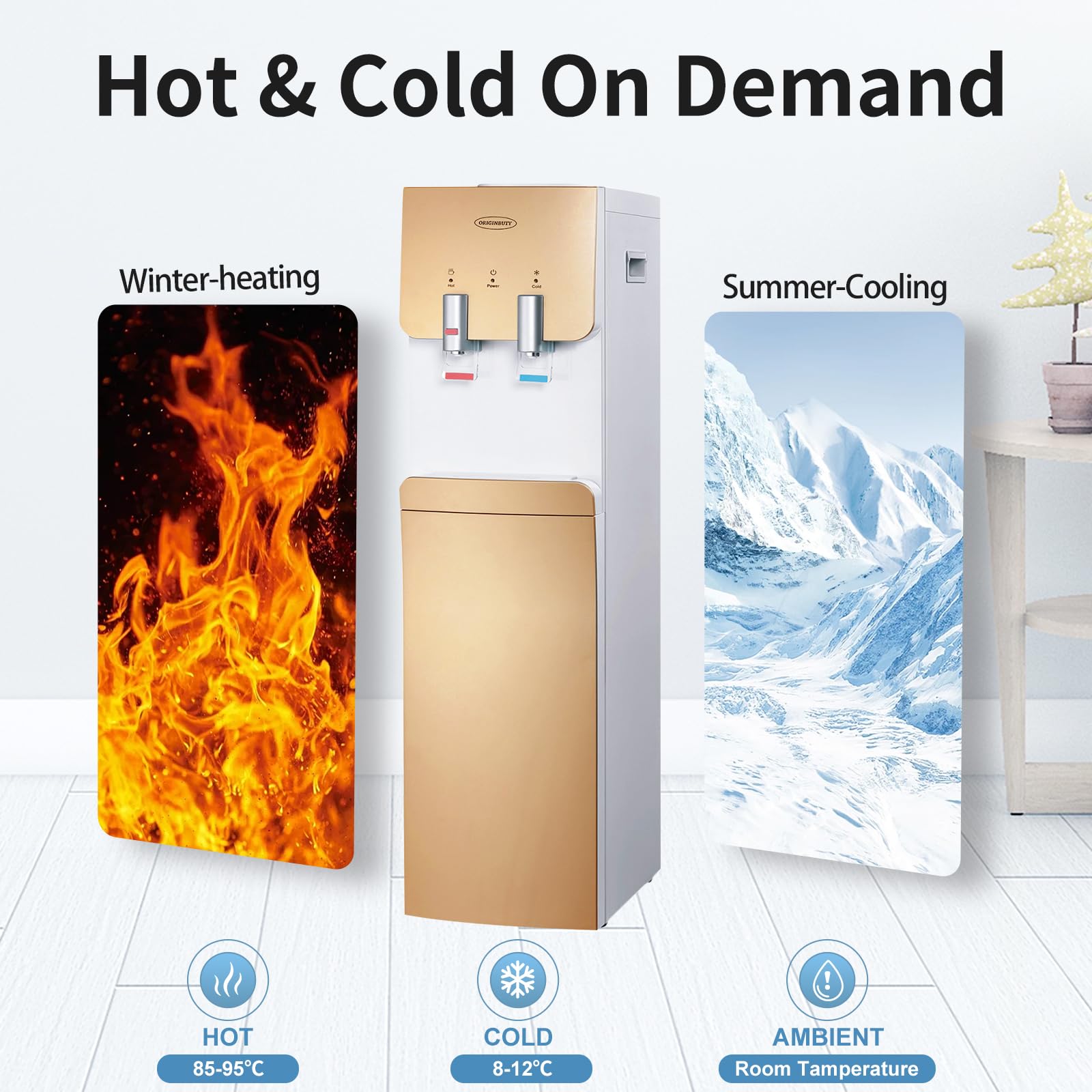 2025 Upgraded Bottom Loading Water Cooler Dispenser – 3 Temperatures, UL/Energy Star Approved (Gold)