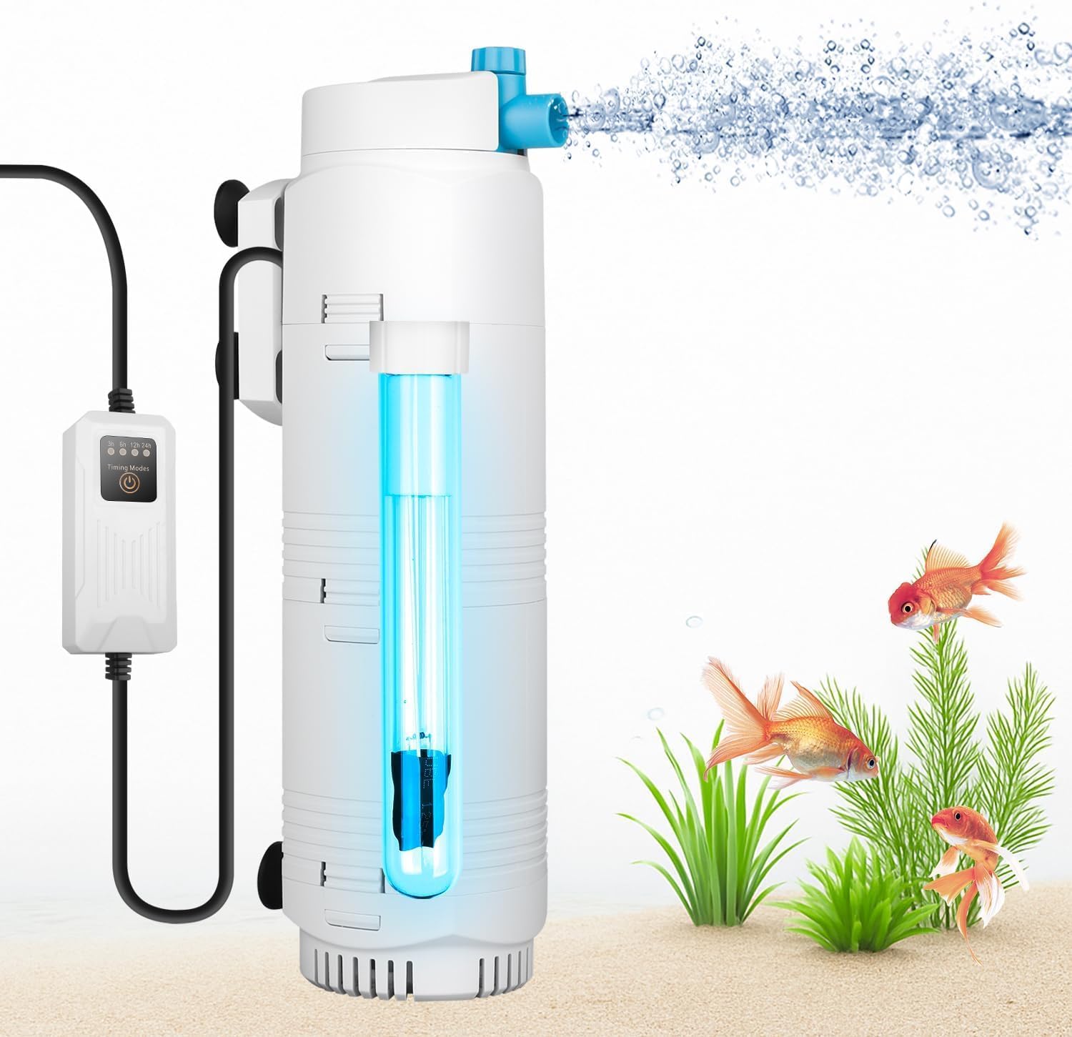 291GPH Aquarium Filter with U-V Light and Timer, for 40-160 Gal Tank | For medium to large tanks; adjustable flow, aeration, direction control and daily U-V timer