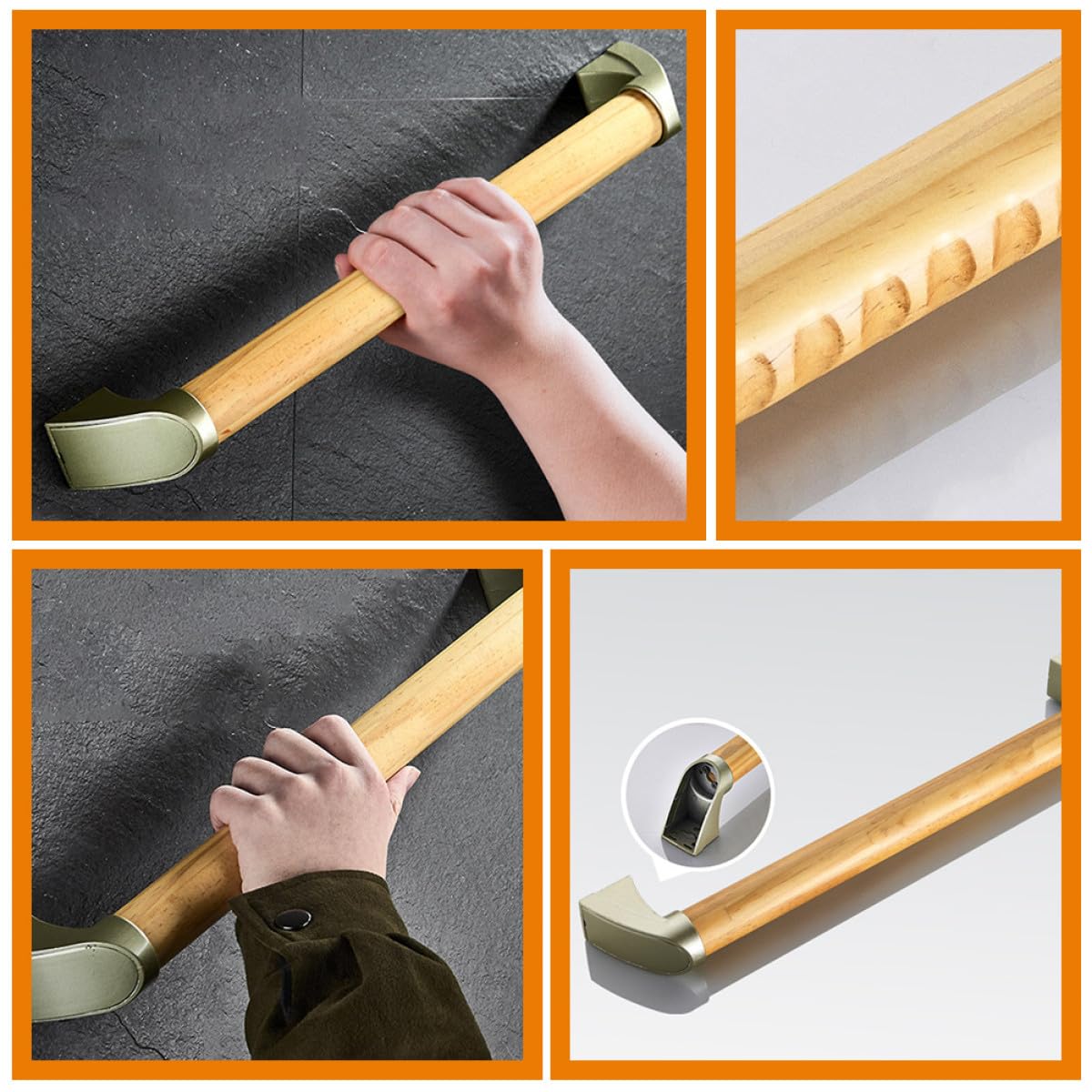Cabilock Pasamanos Multifuncional de Aluminio de Baño Antideslizante de Aleación Madera, Barra de Apoyo Seguridad para Ducha Hogar