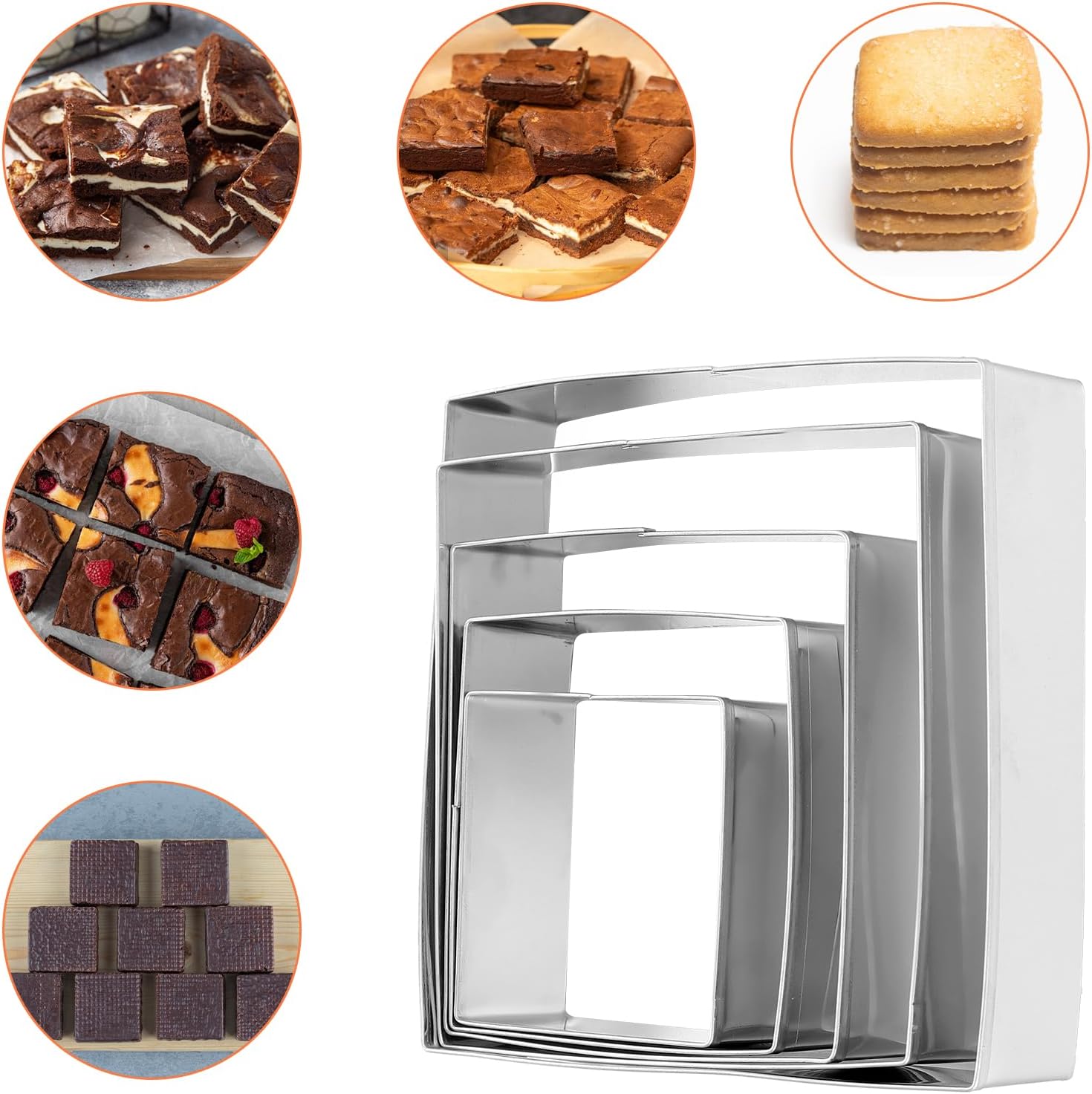 5 Pcs Square Cookie Cutter Set, Stainless Steel Geometric Cookie Cutters Fondant Squares Biscuit Molds Square Plaque Pastry Mold Bakeware Tools for Homemade Cookies, 5 Sizes (1.5, 2, 2.5, 3.5, 4 Inch) - Image 7