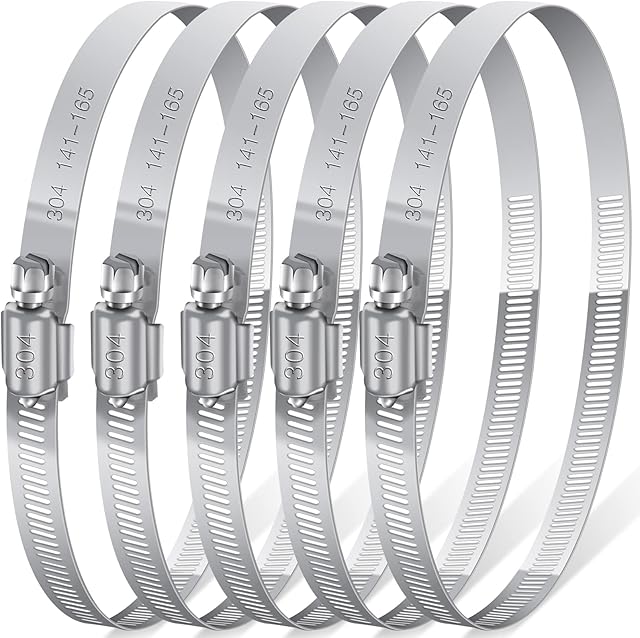 5 Pcs Hose Clips Assorted, JatilEr 141-165mm Hose Clamp Adjustable Stainless Steel Pipe Clip, Duct Clamps Pipe Clamps Adjustable Metal Hose Clips for Securing Hoses and Pipes Tube