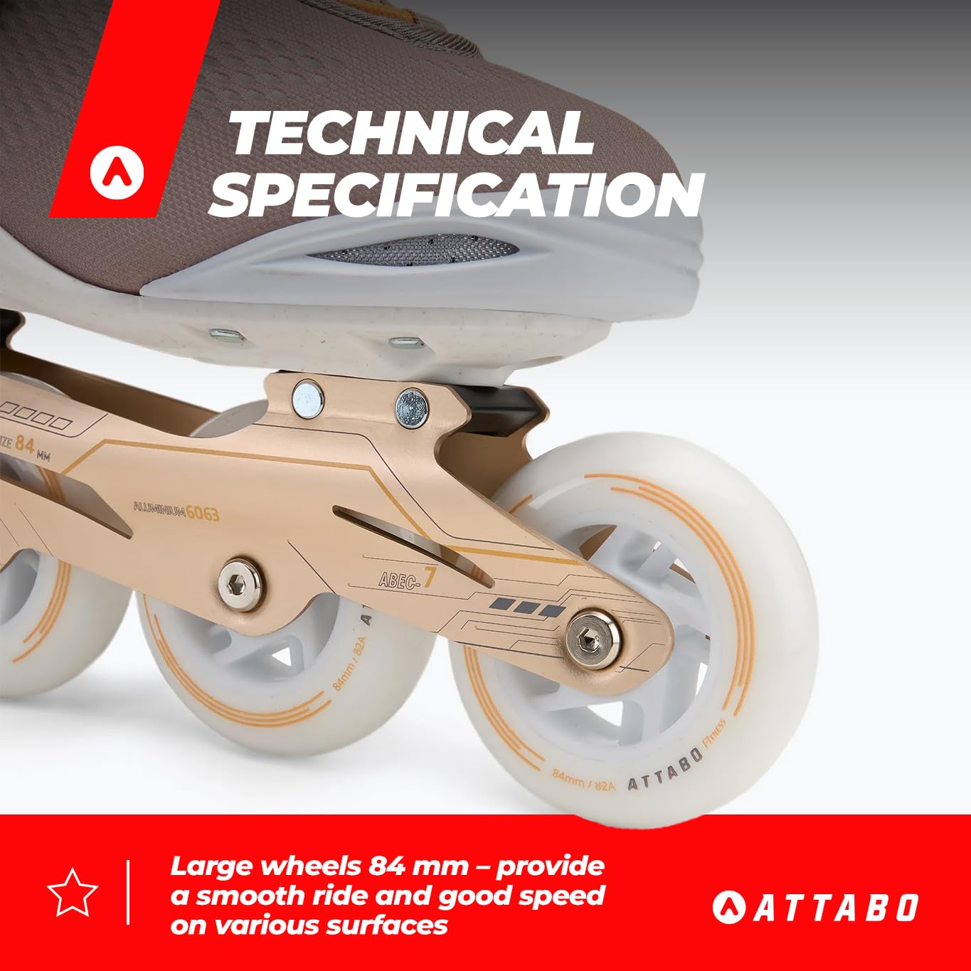 ATTABO Luna Women's Fitness Roller – kółka z poliuretanu 84 mm, łożyska ABEC-7, szyna aluminiowa, wentylowany trzonek, komfort i precyzja