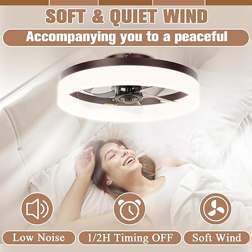 Miniatura 74 de VOLISUN Ventiladores de techo de perfil bajo con luces y control remoto, ventilador de techo empotrado, 3000 K-6500 K, luz LED inteligente sin Negro