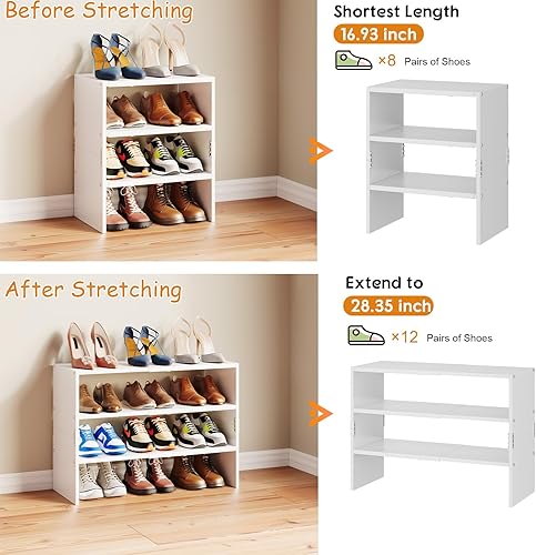 Miniatura 5 de Organizador de zapatos blanco expandible de 3 niveles para armario, estantes de almacenamiento apilables para zapatos, estantes pequeños de