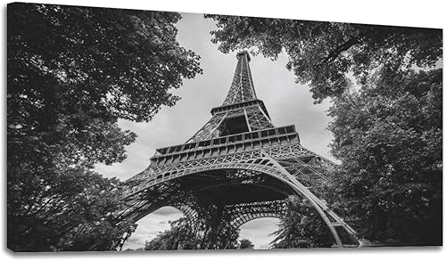Lienzo decorativo de 24 x 48 pulgadas, diseño de ventana falsa, estilo vintage, torre Eiffel, arquitectura, París, Francia, enmarcado, cuadros,