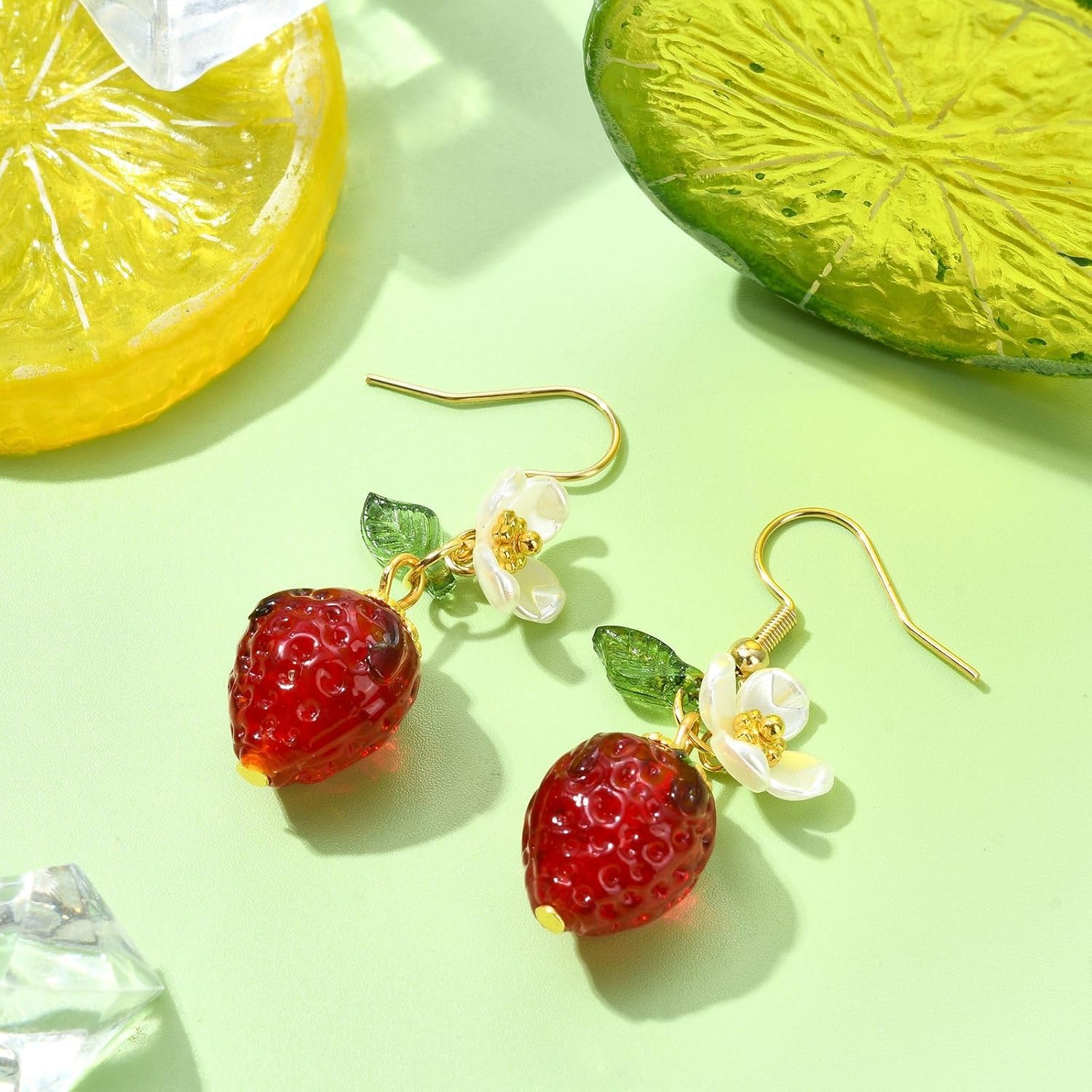 3D Cute Banana Lemon Strawberry Cherry Orange Flower Earrings, Resin Fruit Food Imitation Jewelry for Banana Lemon Fruit Lover - Image 2